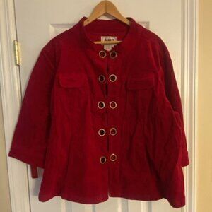 AMI Women's Plus Red Cotton Corduroy Brass Eyelets 3/4 sleeves Jacket Size 3X